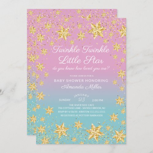 Twinkle Star Pink  Blue Baby Shower Invitation