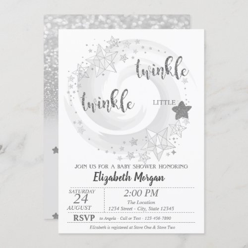 Twinkle Star Silver Glitter Baby Shower Invitation