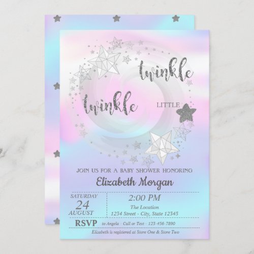 Twinkle Star Silver HolograpBaby Shower Invitation