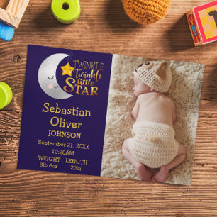 Twinkle Star Whimsical Photo Birth Announcement Postcard