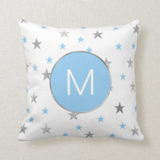 Twinkle Stars Baby Boy Nursery Decor, blue silver Throw Pillow