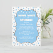 Twinkle Stars Baby Sprinkle boy invitations (Standing Front)