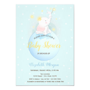 Twinkle Stars Elephant Stars,Blue Dots Baby Shower Invitation
