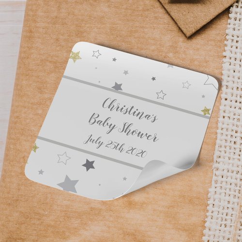 Twinkle Stars Favor Tag Gender Reveal Baby Shower Square Sticker