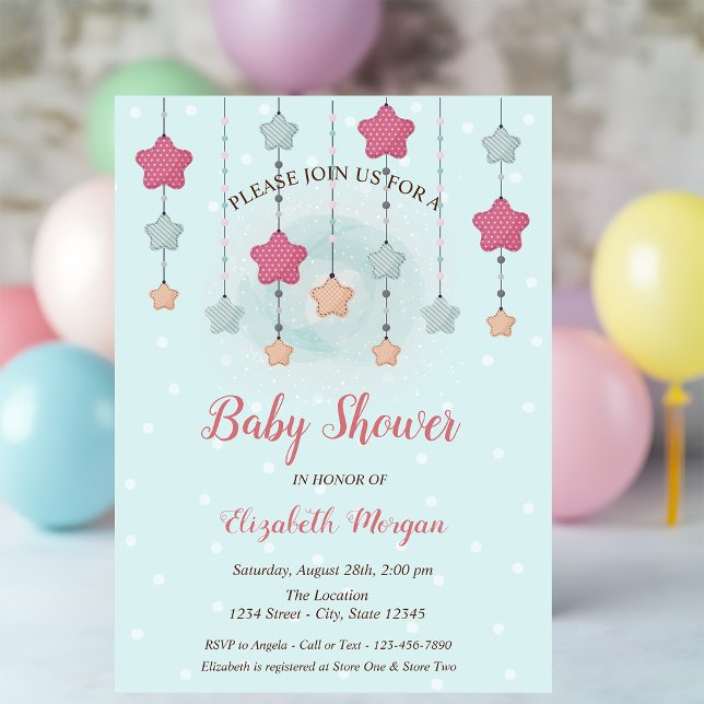 Twinkle Stars Gender Reveal Blue Dots Baby Shower Invitation (Creator Uploaded)
