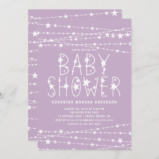 Twinkle Stars Girl Baby Shower Invitation (Front/Back)