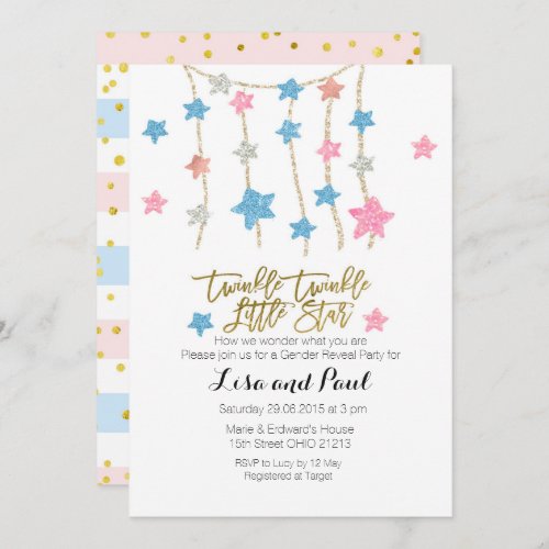 Twinkle Stars Girl or Boy Gender Reveal invitation