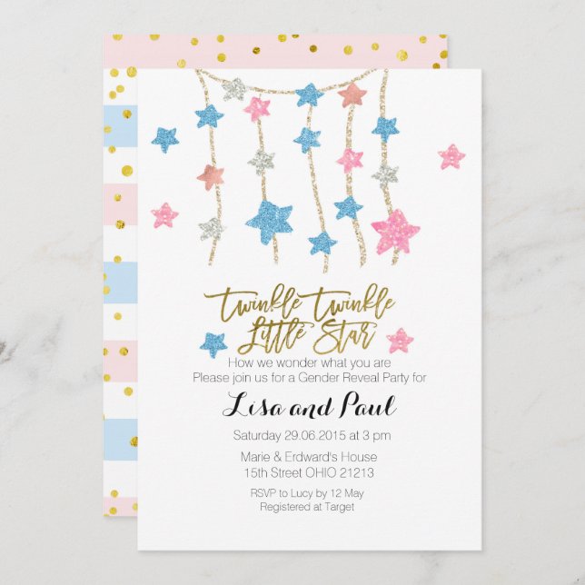 Twinkle Stars Girl or Boy Gender Reveal invitation (Front/Back)