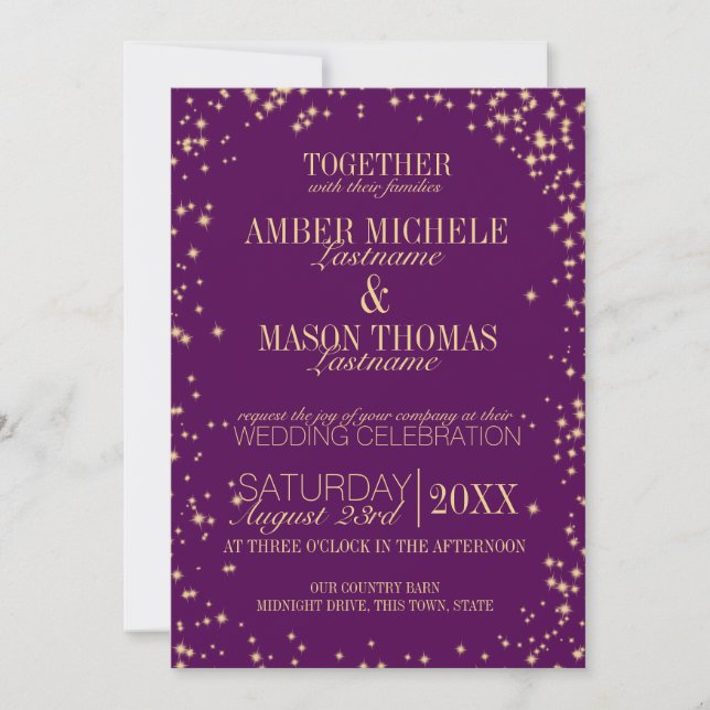 Twinkle Stars Gold Sparkle Wedding Invitation (Front)