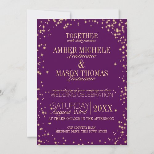 Twinkle Stars Gold Sparkle Wedding Invitation