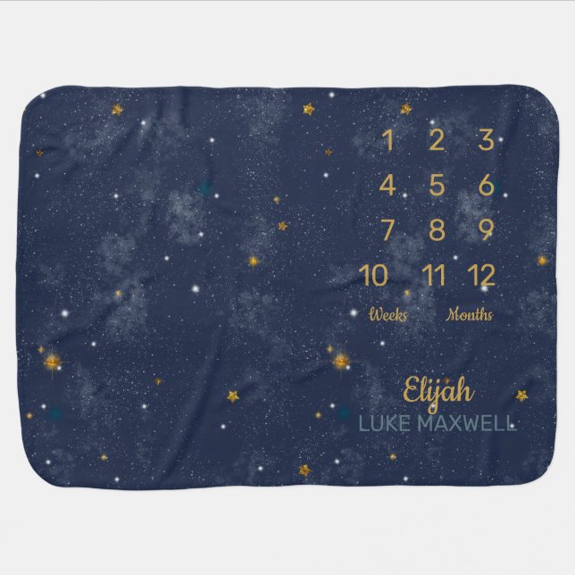 Twinkle Stars Night Sky Week |Month Milestone Baby Blanket (Horizontal)