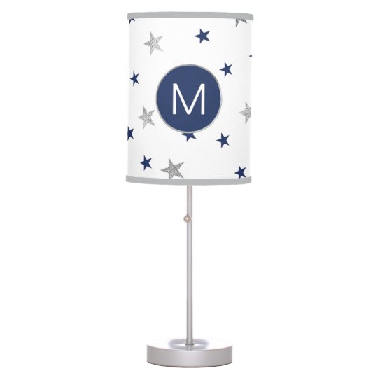 Twinkle Stars Nursery Decor Navy Blue Silver Table Lamp Zazzle Com