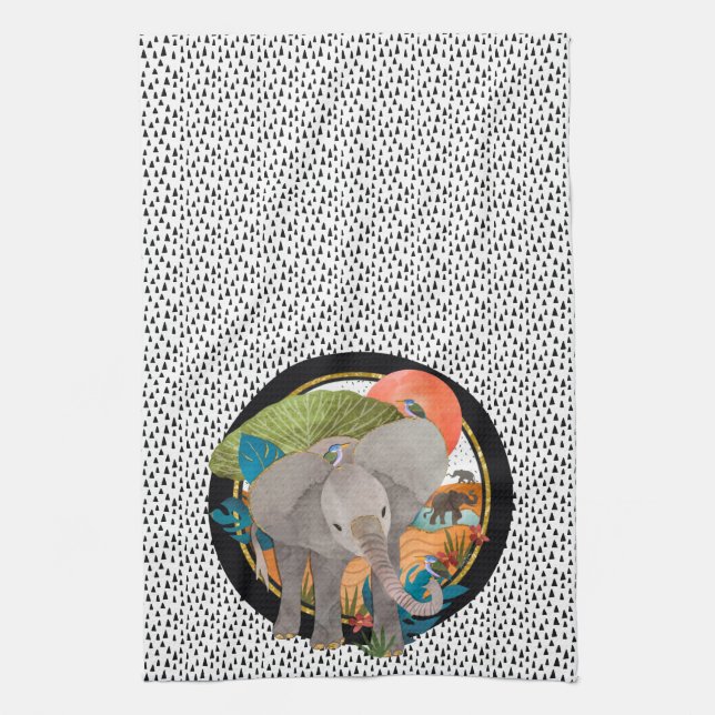 TWINKLE-TOES SAFARI elephant kitchen  towel (Vertical)