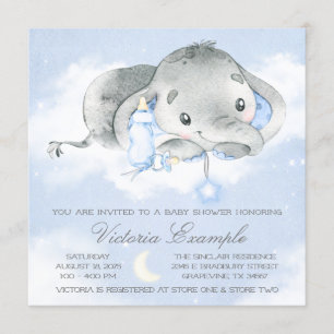 Twinkle Twinkle Baby Boy Elephant Baby Shower Invitation