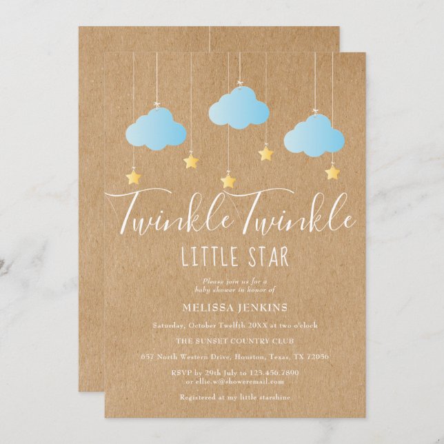 Twinkle Twinkle Baby Boy Shower / Sprinkle Rustic Invitation (Front/Back)
