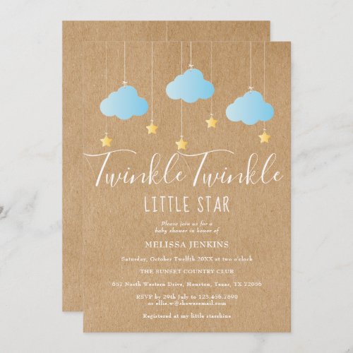 Twinkle Twinkle Baby Boy Shower  Sprinkle Rustic Invitation
