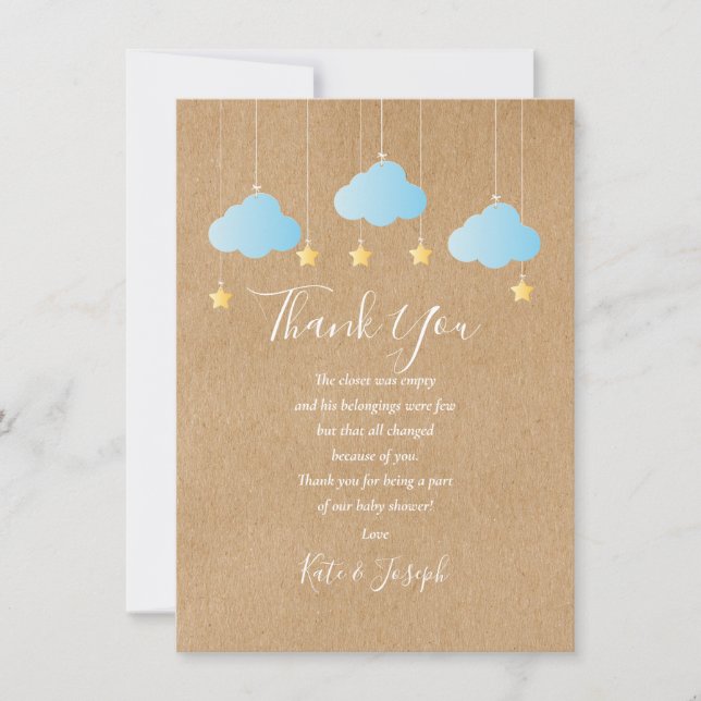 Twinkle Twinkle Baby Boy Shower Thank You Poem Card (Front)
