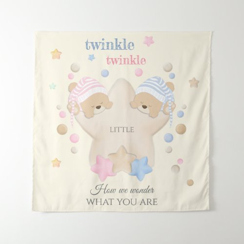 Twinkle Twinkle Baby Gender Reveal Teddy Bear Tapestry