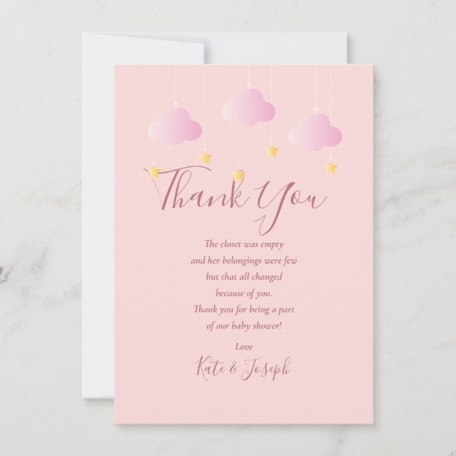 Twinkle Twinkle Baby Girl Pink Thank You Poem Card (Front)