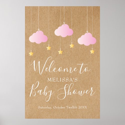 Twinkle Twinkle Baby Girl  Shower Boho Welcome Poster