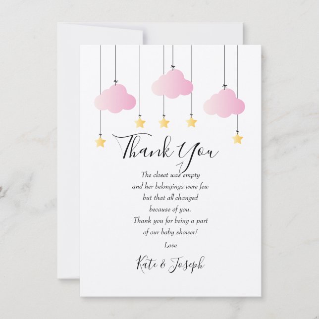 Twinkle Twinkle Baby Girl Shower Thank You Poem Card (Front)