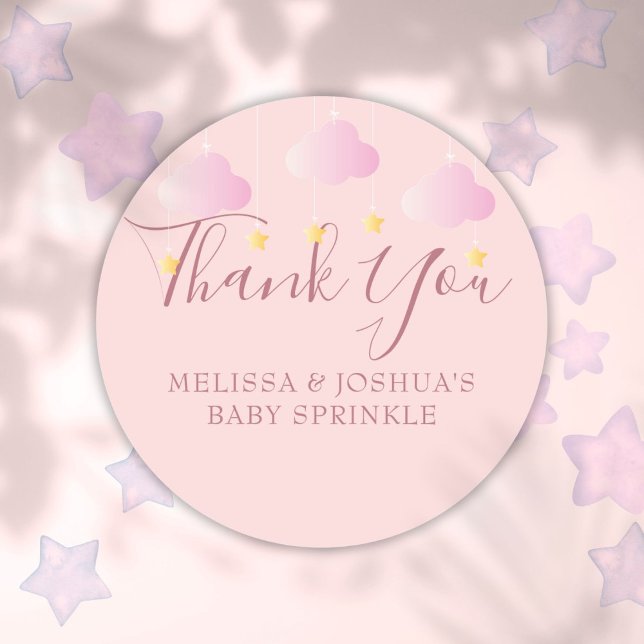 Twinkle Twinkle Baby Shower Thank You Pink Classic Round Sticker (Twinkle Twinkle Baby Shower Thank You Pink Classic Round Sticker)