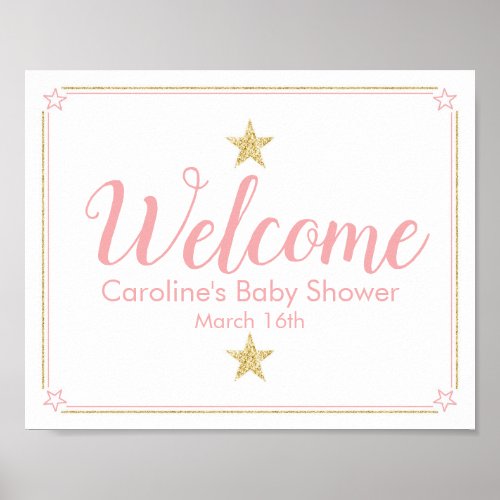 Twinkle Twinkle Baby Shower Welcome Sign pink gold