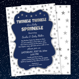 Twinkle Twinkle Baby Sprinkle, navy silver invites