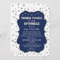 Twinkle Twinkle Baby Sprinkle, navy silver invites