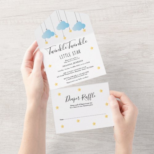 Twinkle Twinkle Blue Boy Baby Shower All In One Invitation