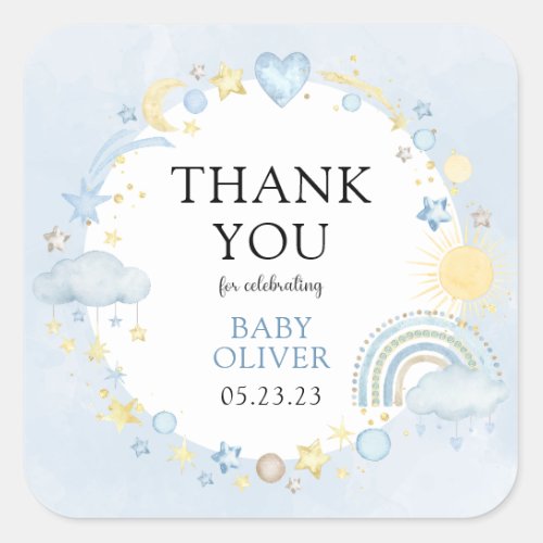 Twinkle Twinkle Boy Baby Sip and See Thank You Square Sticker