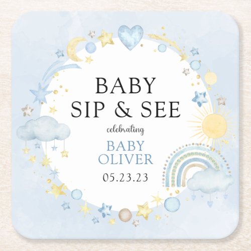 Twinkle Twinkle Boy Sip and See Square Paper Coaster