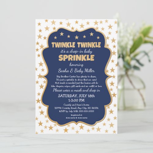 Twinkle Twinkle Drop_in Navy Gold Baby Sprinkle Invitation