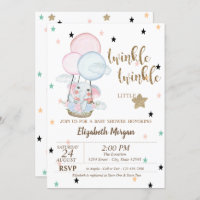 Twinkle Twinkle, Elephant Balloons Baby Shower Invitation