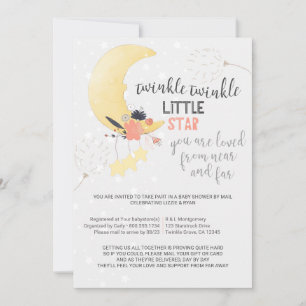 Twinkle Twinkle Floral Moon Baby Shower by Mail Invitation