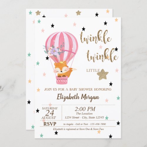 Twinkle TwinkleFox Air Balloon Baby Shower Invitation