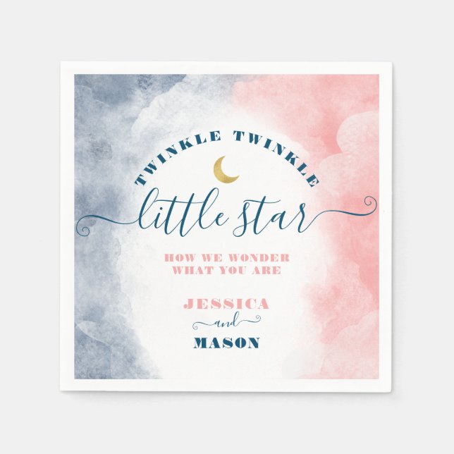 Twinkle Twinkle Gender Reveal Cocktail Napkin (Front)