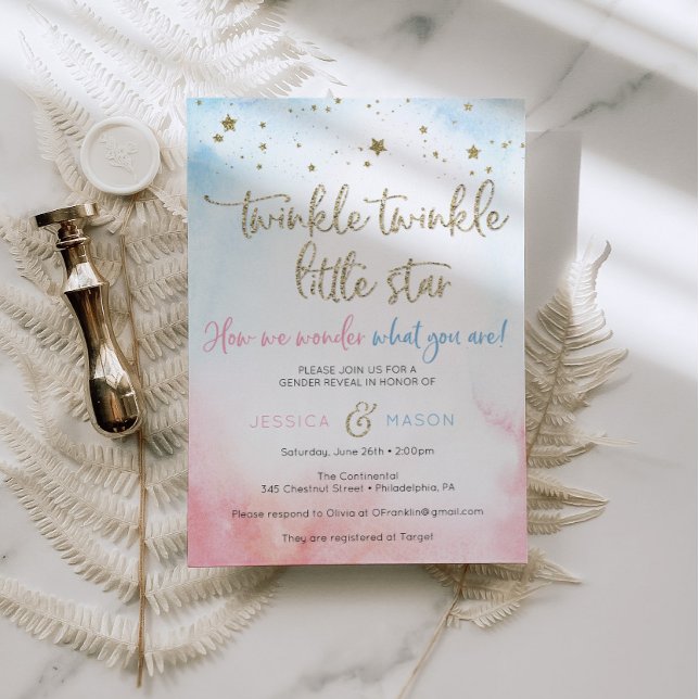 Twinkle Twinkle Gender Reveal Invites Card (gender reveal)