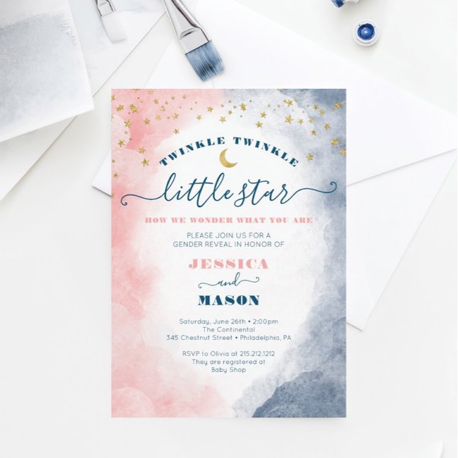 Twinkle Twinkle Gender Reveal Navy Blush Invites (Creator Uploaded)