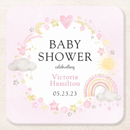 Twinkle Twinkle Girl Baby Shower Square Paper Coaster