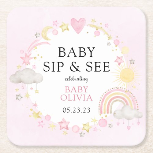 Twinkle Twinkle Girl Sip And See Square Paper Coaster
