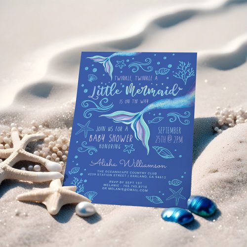 Twinkle Twinkle Iridescent Ocean Mermaid Blue Invitation