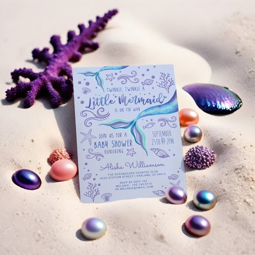 Twinkle Twinkle Iridescent Ocean Mermaid Purple Invitation