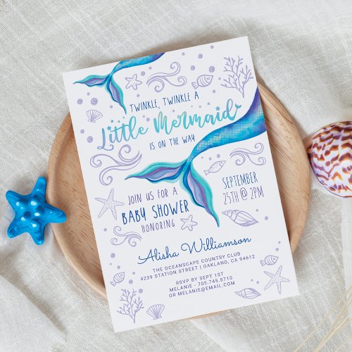 Twinkle Twinkle Iridescent Ocean Mermaid White Invitation