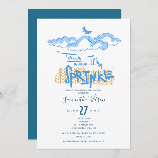 "TWINKLE TWINKLE IT'S A SPRINKLE" Baby Boy Shower Invitation (Front/Back)