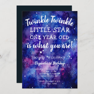Twinkle Twinkle Little Star 1st Birthday Galaxy In Invitation