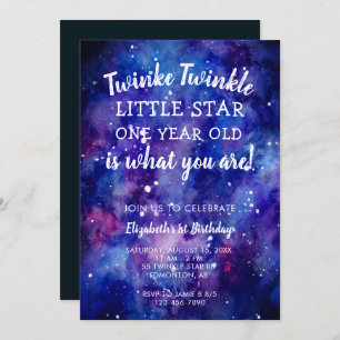Twinkle Twinkle Little Star 1st Birthday Galaxy Invitation