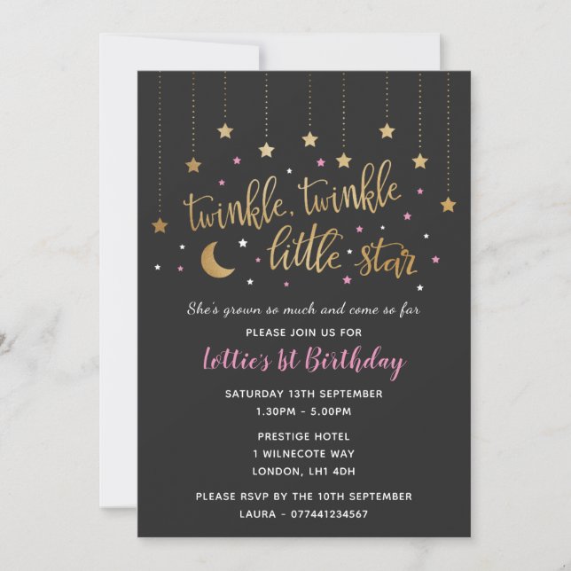 Twinkle Twinkle Little Star 1st Birthday Invite (Front)