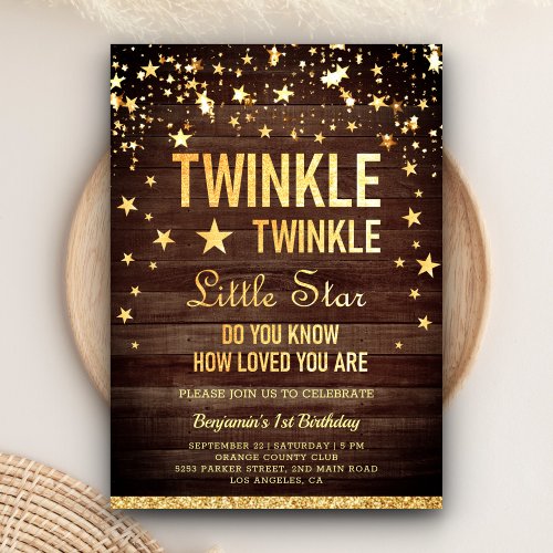 Twinkle Twinkle Little Star 1st Birthday Party Invitation
