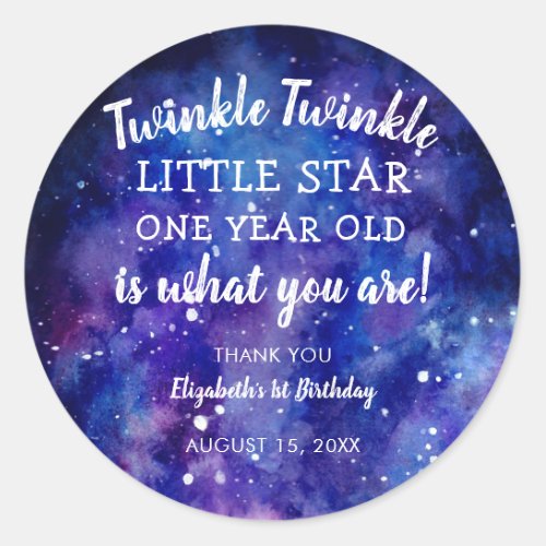 Twinkle Twinkle Little Star 1st Birthday Thank you Classic Round Sticker